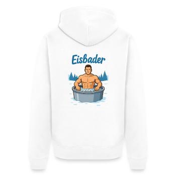 Eisbader Muskelmann im Eisbad - Unisex Premium Bio Zip Hoodie - Weiß - Hinten - Thijin (182cm)
