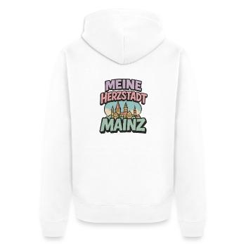 Mainz Herzstadt  - Unisex Premium Bio Zip Hoodie - Weiß - Hinten - Thijin (182cm)