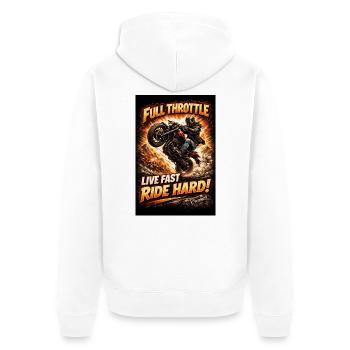 Vollgas: Motorradbrand - Unisex Premium Bio Zip Hoodie - Weiß - Hinten - Thijin (182cm)