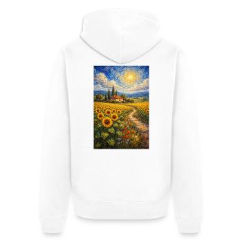 Sonnenblumenweg im Goldfeld - Unisex Premium Bio Zip Hoodie - Weiß - Hinten - Thijin (182cm)