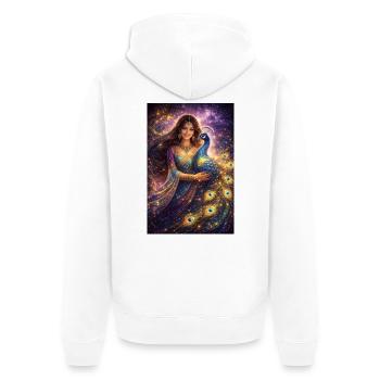 Mystische Indische Frau mit Pfau - Unisex Premium Bio Zip Hoodie - Weiß - Hinten - Thijin (182cm)