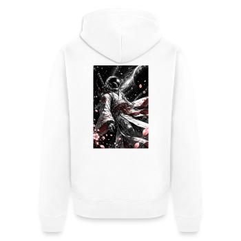Space Samurai im Kirschblütenkosmos - Unisex Premium Bio Zip Hoodie - Weiß - Hinten - Thijin (182cm)