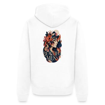 Beautiful Mess – Surreal Ästhetik & Kunst Collage - Unisex Premium Bio Zip Hoodie - Weiß - Hinten - Thijin (182cm)