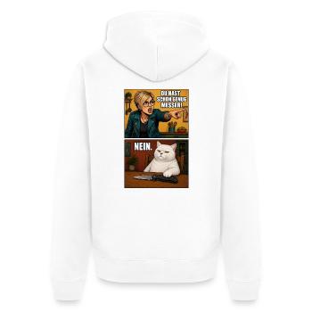 Küchenkonfrontation: Mutige Chefin vs Katze - Unisex Premium Bio Zip Hoodie - Weiß - Hinten - Thijin (182cm)