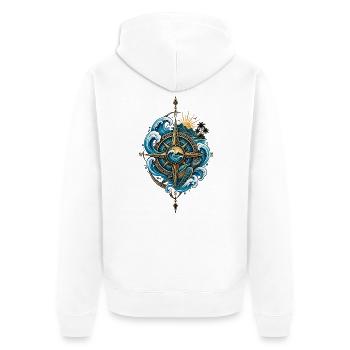 Boussole Polynésienne - Esprit Océan & Voyage - Veste à capuche bio Premium Unisexe - blanc - Dos - Thijin (182cm)