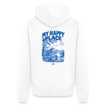 Mon sentier du Lieu Heureux - Veste à capuche bio Premium Unisexe - blanc - Dos - Thijin (182cm)
