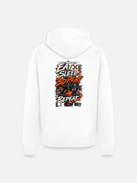 3D Druck Eat Sleep Print Repeat - Unisex Premium Bio Zip Hoodie - Weiß