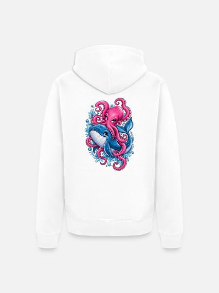 Krake & Wal – Buntes Meeresmotiv - Unisex Premium Bio Zip Hoodie - Weiß
