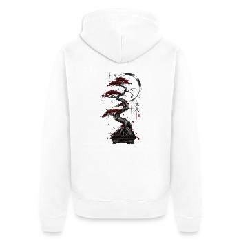 Roter Bonsai im Mondkreis - Unisex Premium Bio Zip Hoodie - Weiß - Hinten - Thijin (182cm)