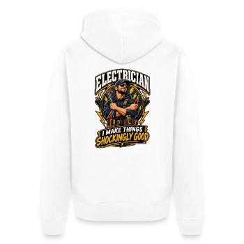 Elektriker – Überraschend gut - Unisex Premium Bio Zip Hoodie - Weiß - Hinten - Thijin (182cm)