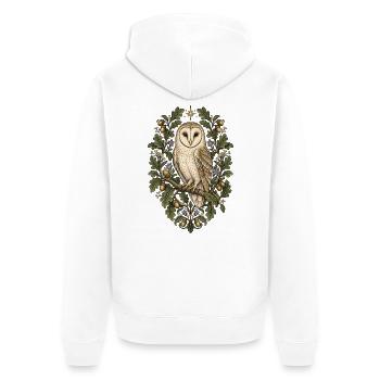 Waldwächter: Botanische Eule - Unisex Premium Bio Zip Hoodie - Weiß - Hinten - Thijin (182cm)