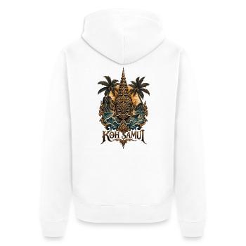 Koh Samui Tempelmaske Küstenzauber - Unisex Premium Bio Zip Hoodie - Weiß - Hinten - Thijin (182cm)