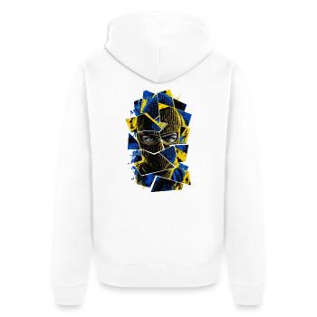 Balaclava_gul_blaa - Unisex Premium Bio Zip Hoodie - Weiß - Hinten - Thijin (182cm)