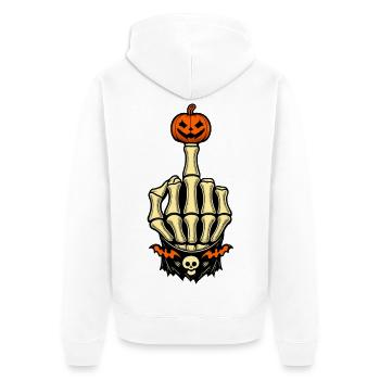 Kürbis Mittelfinger Halloween Skelett - Unisex Premium Bio Zip Hoodie - Weiß - Hinten - Thijin (182cm)