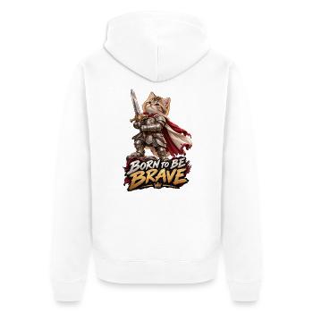 Knight Kitten – Geboren Tapfer - Unisex Premium Bio Zip Hoodie - Weiß - Hinten - Thijin (182cm)