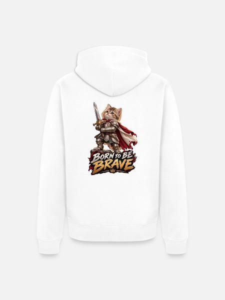 Knight Kitten – Geboren Tapfer - Unisex Premium Bio Zip Hoodie - Weiß