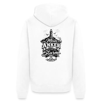 Mein Anker hält – Hebräer 6,19 | Hoffnung - Unisex Premium Bio Zip Hoodie - Weiß - Hinten - Thijin (182cm)