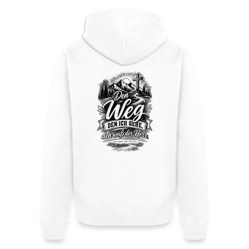 Den Weg, den ich gehe, weiß der Herr – Hiob 23,10 - Unisex Premium Bio Zip Hoodie - Weiß - Hinten - Thijin (182cm)