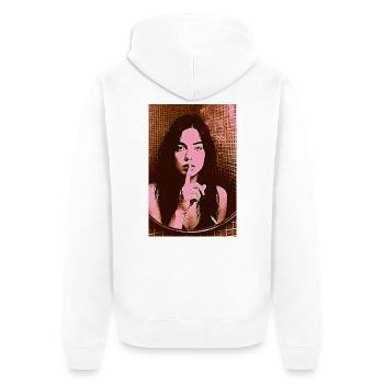 pssst VI - Unisex Premium Bio Zip Hoodie - Weiß - Hinten - Thijin (182cm)