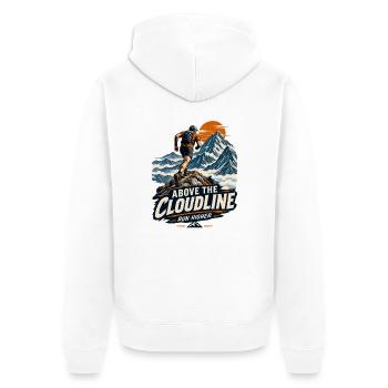 Above_the_Cloudline_Vintage_Mountain_Running_De - Unisex Premium Bio Zip Hoodie - Weiß - Hinten - Thijin (182cm)