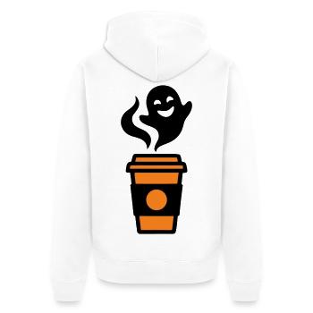 Kaffeebecher Geist Halloween Logo - Unisex Premium Bio Zip Hoodie - Weiß - Hinten - Thijin (182cm)