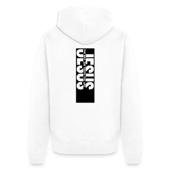 JESUS Vertikal: Weg Wahrheit Leben - Unisex Premium Bio Zip Hoodie - Weiß - Hinten - Thijin (182cm)