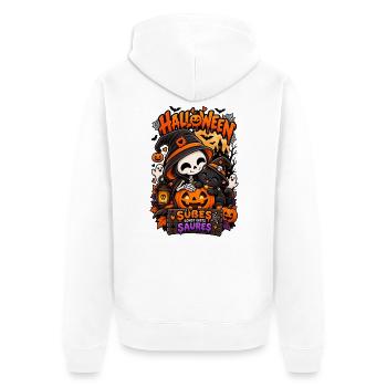 Kuschelhalloween Kürbisfreunde - Unisex Premium Bio Zip Hoodie - Weiß - Hinten - Thijin (182cm)