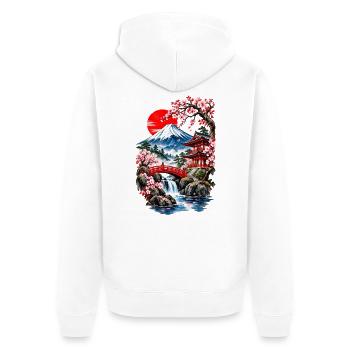 Fuji-Landschaft und Kirschbäume - Unisex Premium Bio Zip Hoodie - Weiß - Hinten - Thijin (182cm)