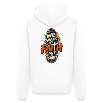 Walk By Faith Not By Sight Christliches Motiv - Unisex Premium Bio Zip Hoodie - Weiß - Hinten - Thijin (182cm)