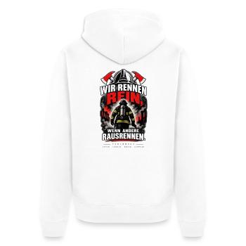 Feuerwehr - Wir rennen rein - Unisex Premium Bio Zip Hoodie - Weiß - Hinten - Thijin (182cm)