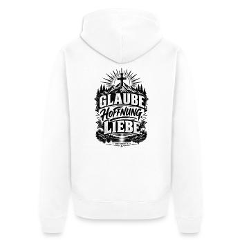 Glaube. Hoffnung. Liebe. – 1. Korinther 13,13 - Unisex Premium Bio Zip Hoodie - Weiß - Hinten - Thijin (182cm)