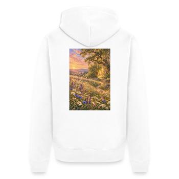 Wildblumen im goldenen Abendlicht - Unisex Premium Bio Zip Hoodie - Weiß - Hinten - Thijin (182cm)