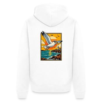 Retro-Möwe bei Sonnenuntergang - Unisex Premium Bio Zip Hoodie - Weiß - Hinten - Thijin (182cm)