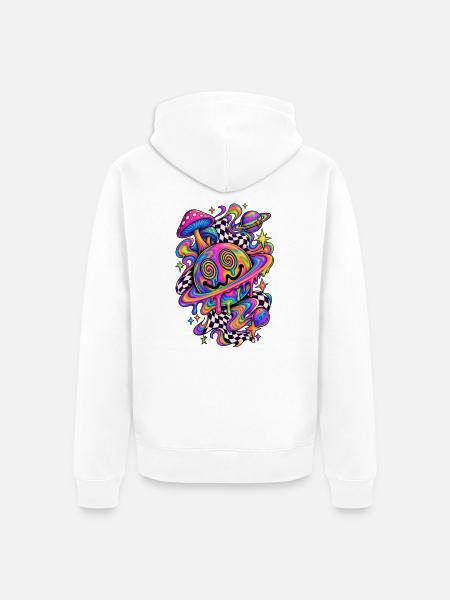 Regenbogenplaneten und Kosmos-Pilze - Unisex Premium Bio Zip Hoodie - Weiß