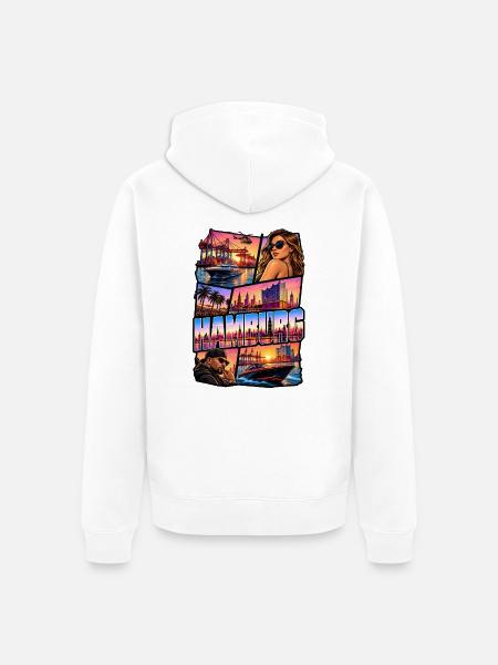 Hamburg Neon Skyline Collage - Unisex Premium Bio Zip Hoodie - Weiß