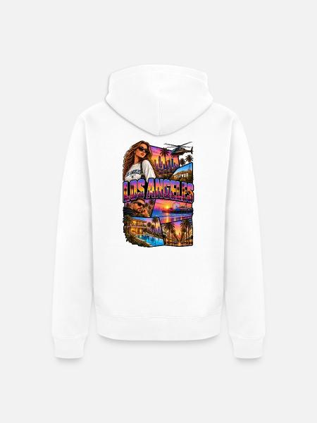 Los Angeles Neon-Skyline Collage - Unisex Premium Bio Zip Hoodie - Weiß