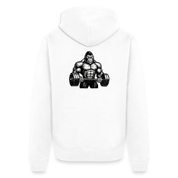 Kraftgorilla beim Hantelheben - Unisex Premium Bio Zip Hoodie - Weiß - Hinten - Thijin (182cm)