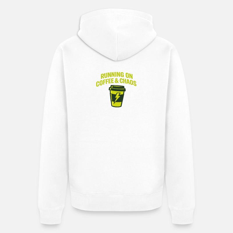 Café & Chaos : Mode Course - Veste à capuche bio Premium Unisexe - blanc