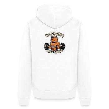 No Drama Just Gains Capybara Fitness - Unisex Premium Organic Zip Hoodie - white - Back - Thijin (182cm)
