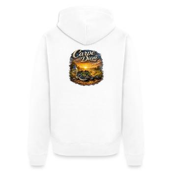 Carpe Diem Morgensport Sonnenaufgang - Unisex Premium Bio Zip Hoodie - Weiß - Hinten - Thijin (182cm)