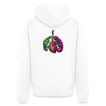 Chamäleons auf menschlichem Herz - Unisex Premium Bio Zip Hoodie - Weiß - Hinten - Thijin (182cm)
