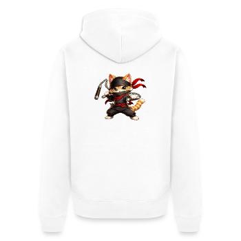 Ninja Katze - Unisex Premium Bio Zip Hoodie - Weiß - Hinten - Thijin (182cm)