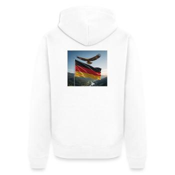 Adler über der deutschen Flagge - Unisex Premium Bio Zip Hoodie - Weiß - Hinten - Thijin (182cm)