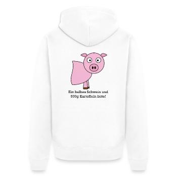 Halbes Schwein - Unisex Premium Bio Zip Hoodie - Weiß - Hinten - Thijin (182cm)