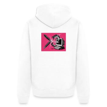 Anarchischer Aal - Ausbruch Kugelschreiber - KI - Unisex Premium Bio Zip Hoodie - Weiß - Hinten - Thijin (182cm)
