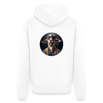 Chèvre gaie avec un grand sourire - Veste à capuche bio Premium Unisexe - blanc - Dos - Thijin (182cm)