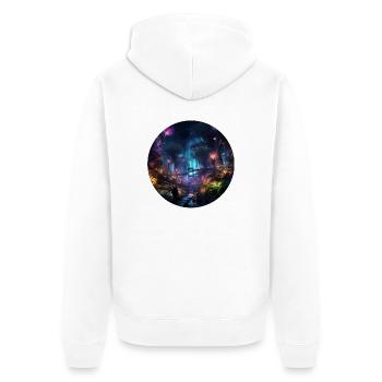Neon Lights im Dschungel: Entdecke den Dschungle - Unisex Premium Bio Zip Hoodie - Weiß - Hinten - Thijin (182cm)