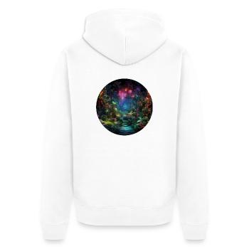 Dynamic Neon Journeys: The World of Neon Jungle - Unisex Premium Organic Zip Hoodie - white - Back - Thijin (182cm)
