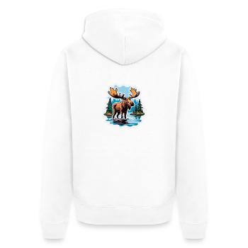 Moose in the Lake Comic Stickers Scandinavia Antlers - Unisex Premium Organic Zip Hoodie - white - Back - Thijin (182cm)