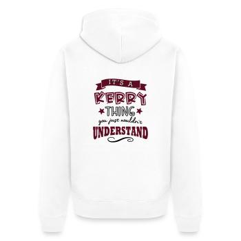 its a kerry name forename thing - Unisex Premium Organic Zip Hoodie - white - Back - Thijin (182cm)